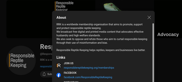 The Responsible Reptile Keeping YouTube Page, Screenshot December 2023